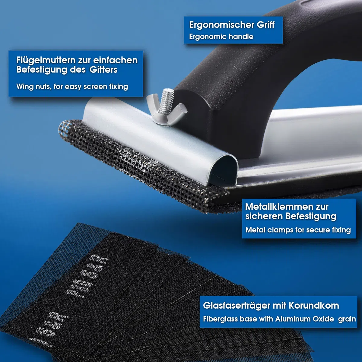 S&R Juego de 30 Hojas de lija para paneles de yeso, 10 hojas de lija P80, P120, P220, 280 x 93 mm, con lijadora manual de 240 x 80 mm, grano de carburo de silicio resistente, ideal para yeso
