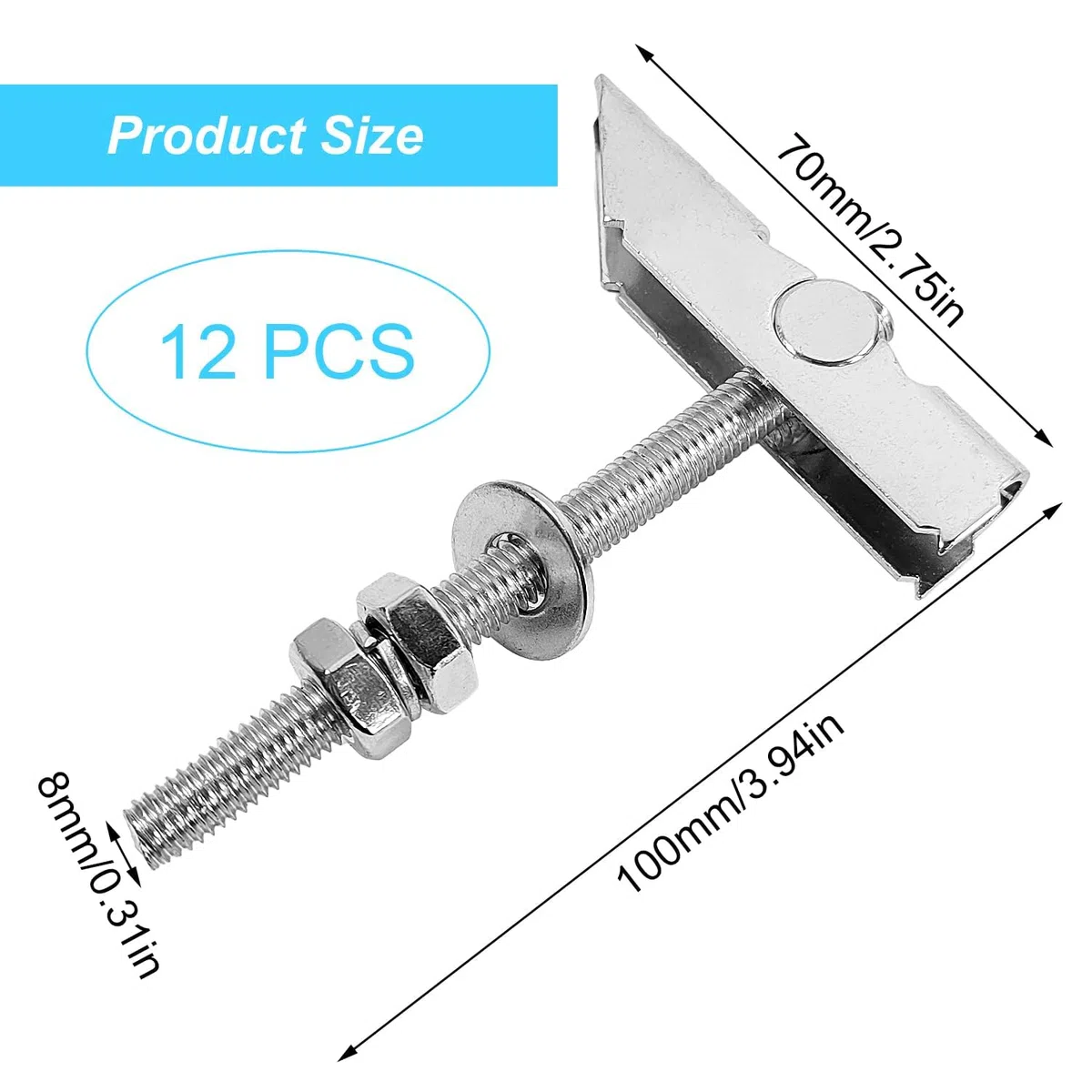 12 Piezas Tacos Pladur Gran Peso, M8x100mm Tacos Tornillos para Pladur, Fabricado en Acero al Carbono Galvanizado,Ganchos de Techo, Gancho Techoa para Paredes y Techos