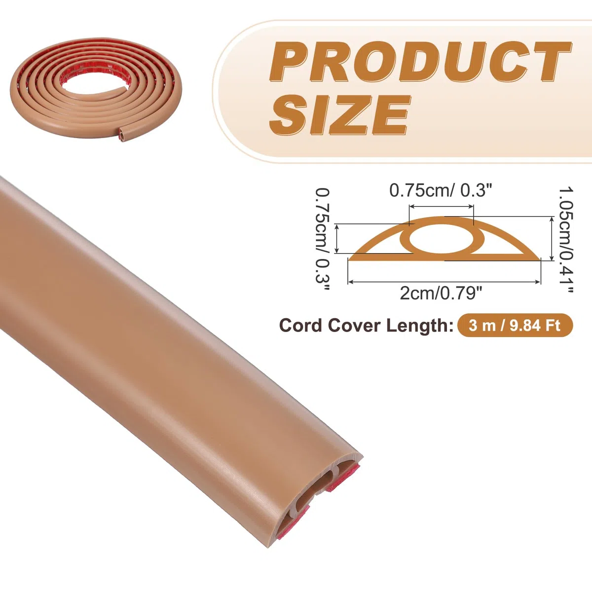 PATIKIL Canaletas para Cables Adhesiva, 2cm x 3 Metros PVC Pasacables Protector de Suelo Cable Cubierta Flexible Ocultador para Hogar Escritorio Oficina Almacenes, Marrón