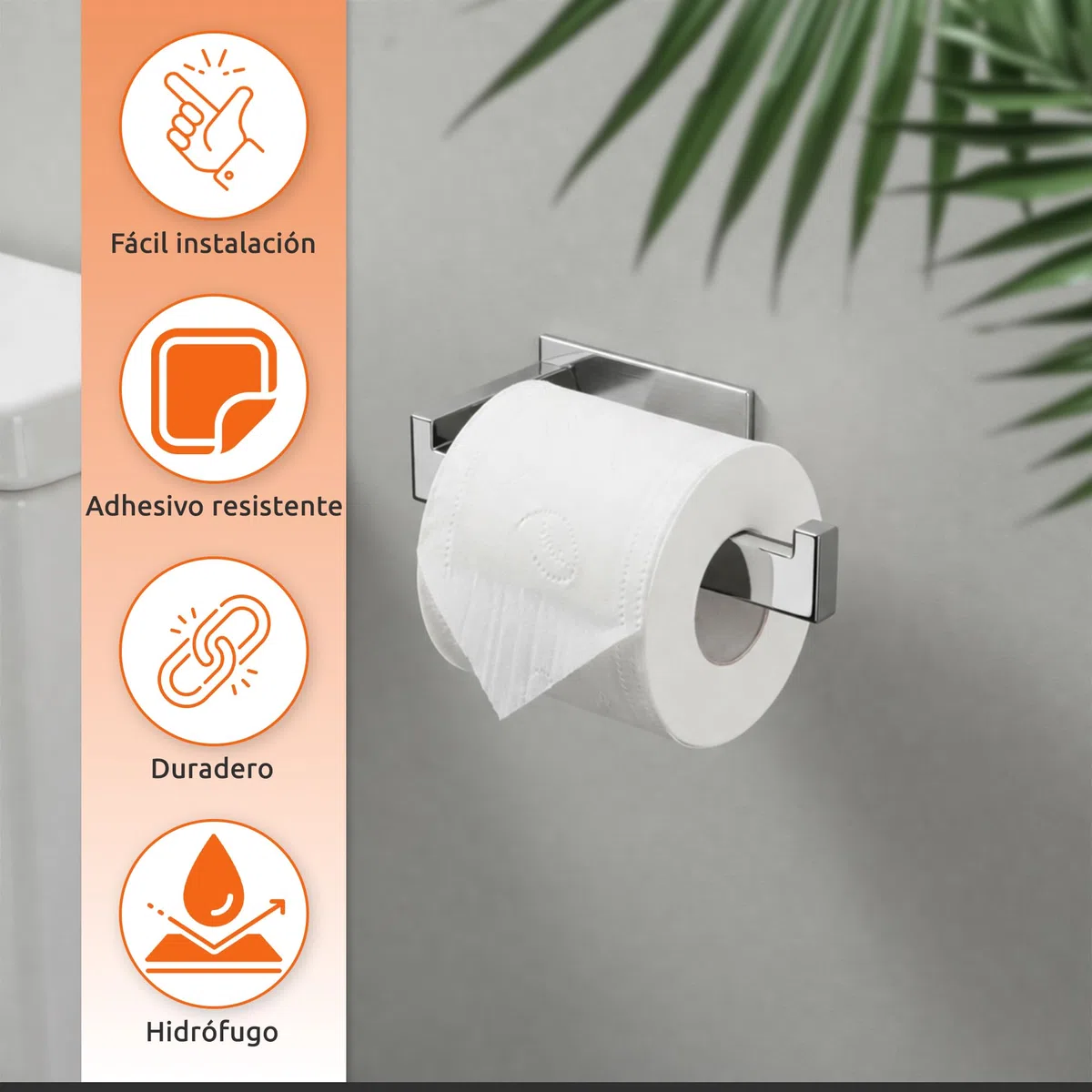 ECENCE Portarrollos Papel Higiénico Adhesivo Baño Acero Inoxidable 304 en Cromo + Material de Montaje, Soporte Papel Higienico, diseño Cuadrado