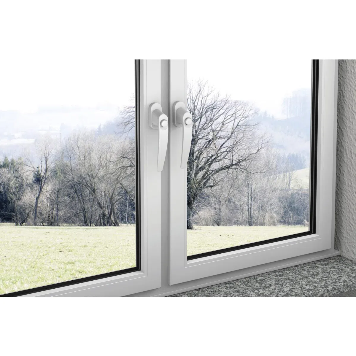 Tirador para ventana con botón de presión para mayor seguridad. Mango de aluminio blanco para puerta de patio con lápiz de 35 mm de largo (RAL 9016, 1 unidad) (2 unidades, RAL 9016)