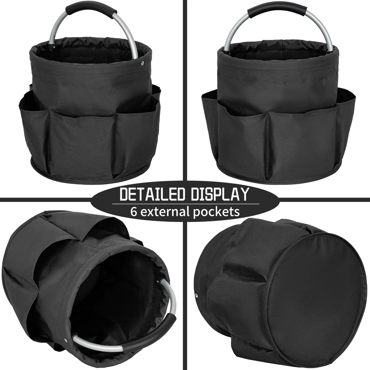 Organizador de limpieza plegable con asa - Cubo de limpieza - Bolsa de herramientas de limpieza multibolsillos para limpiadores y amas de casa, negro
