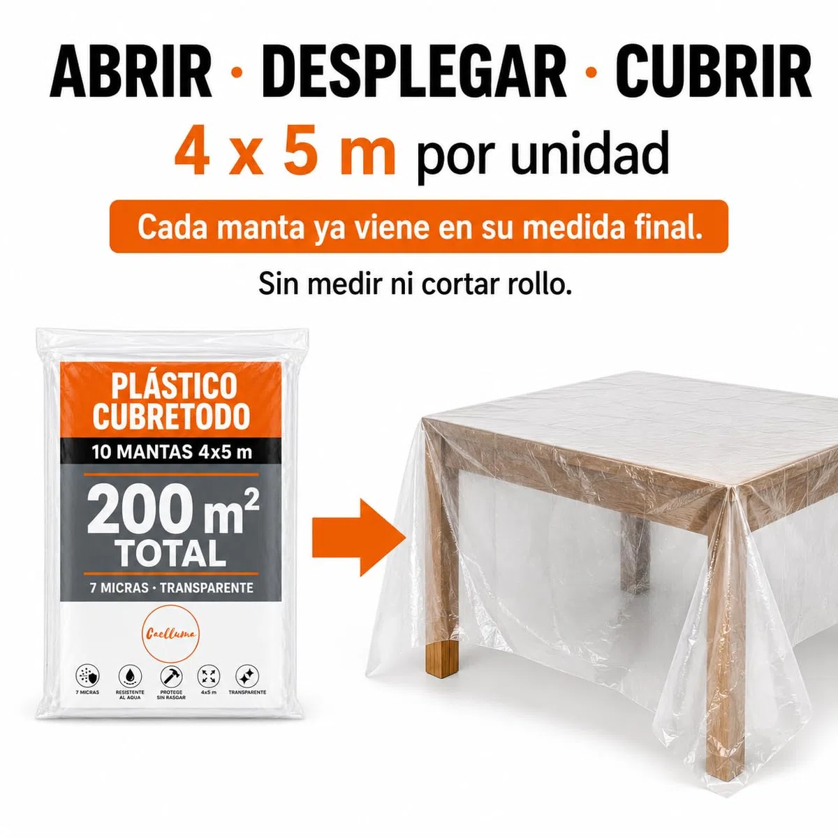 Plástico Cubretodo 4x5 m Pack 10 · Manta Pintor Transparente para Muebles Suelos Sofás y Obras · 200 m² Total sin Cortar para Pintura Reformas Bricolaje Hogar Mudanzas y Limpieza