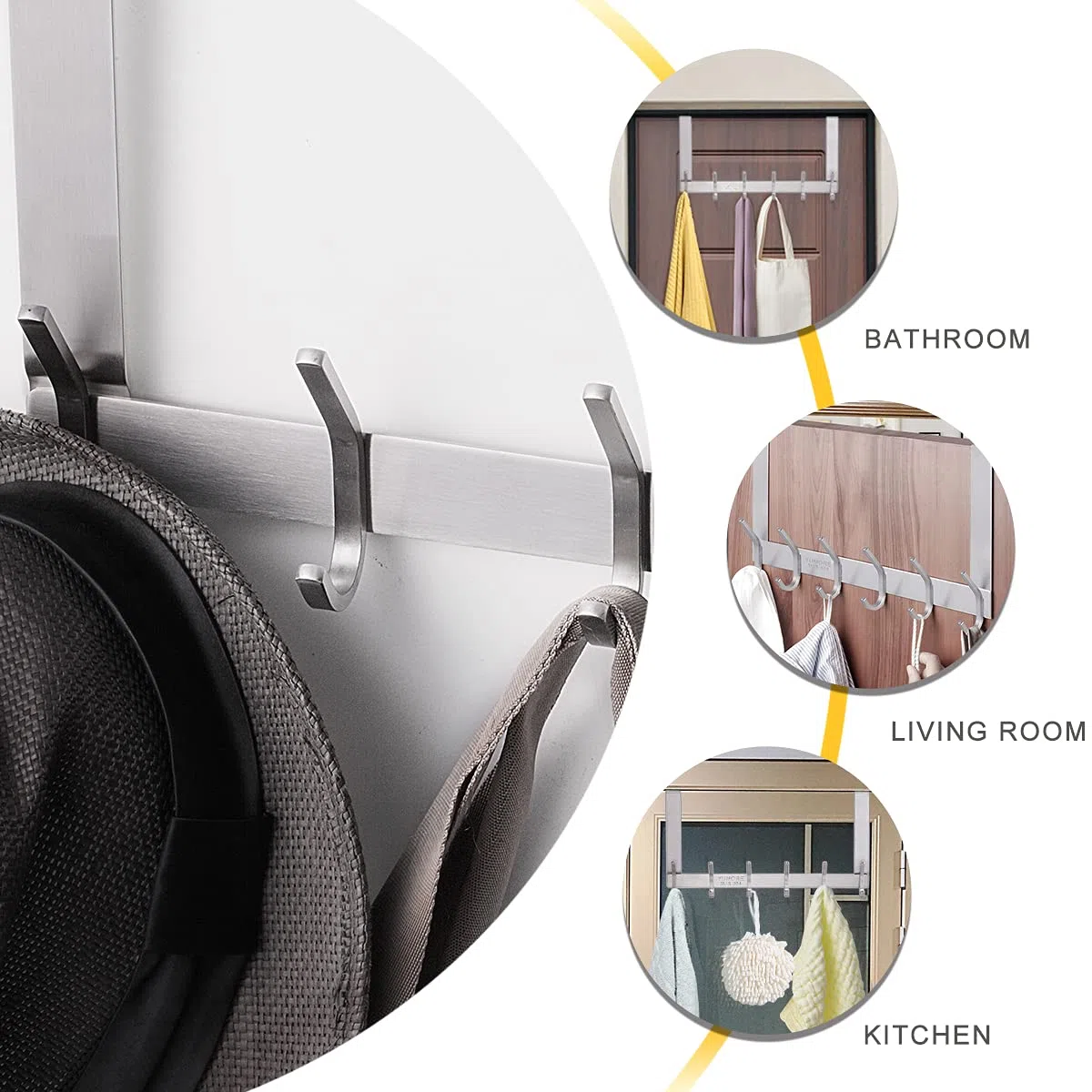 YUMORE Perchero para Puerta 45mm Colgador de Puerta con 12 Ganchos Acero Inoxidable Perchero Percha para Colgar Chaquetas Ropa Toallas Bolsos Almacenamiento para Baño Pasillo Dormitorio, Plateado