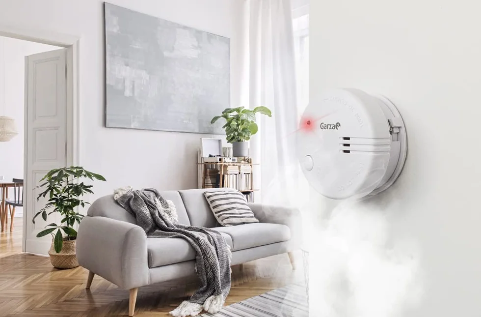 Garza - Pack de 2 Detectores de Humo Mini, Diseño Ultracompacto, Sensor Fotoeléctrico, Alarma 85dB, Batería 9V Incluida, Instalación sin Cables, Indicador LED y Botón Test
