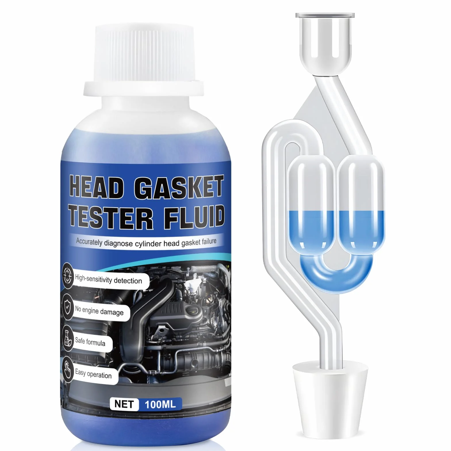 Kit Detector de Culata CO2, Comprobador Junta Culata Profesional para Prueba de Gases en Refrigerante 100ml