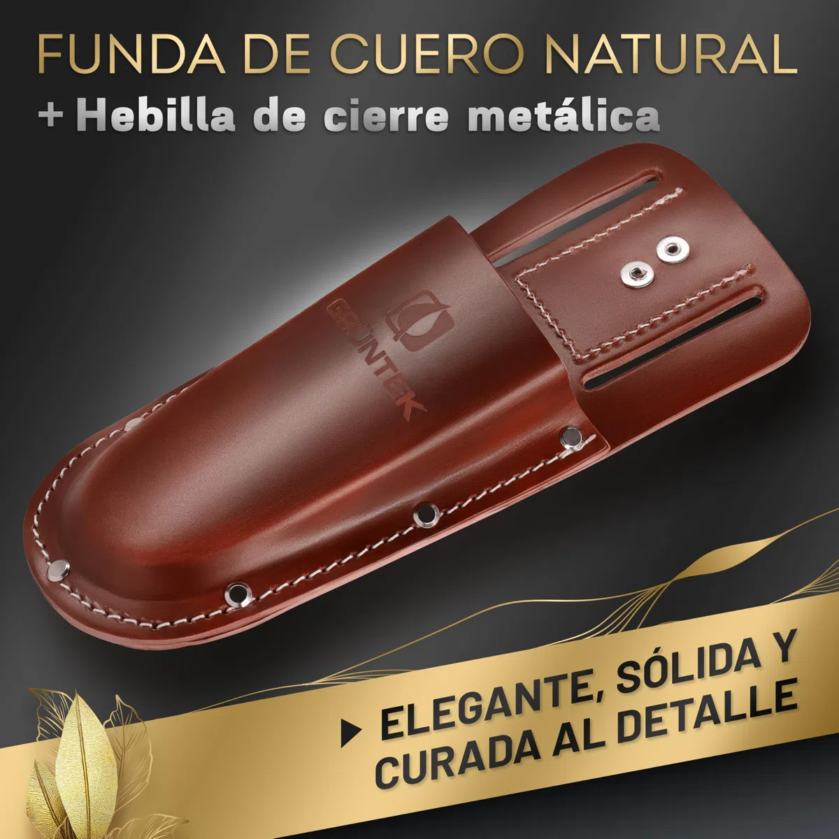 GRÜNTEK Funda de Tijeras de Podar en Cuero en Marrón Oscuro. Funda con trabilla para Cinturón. Idea de Regalo Elegante y Práctica.
