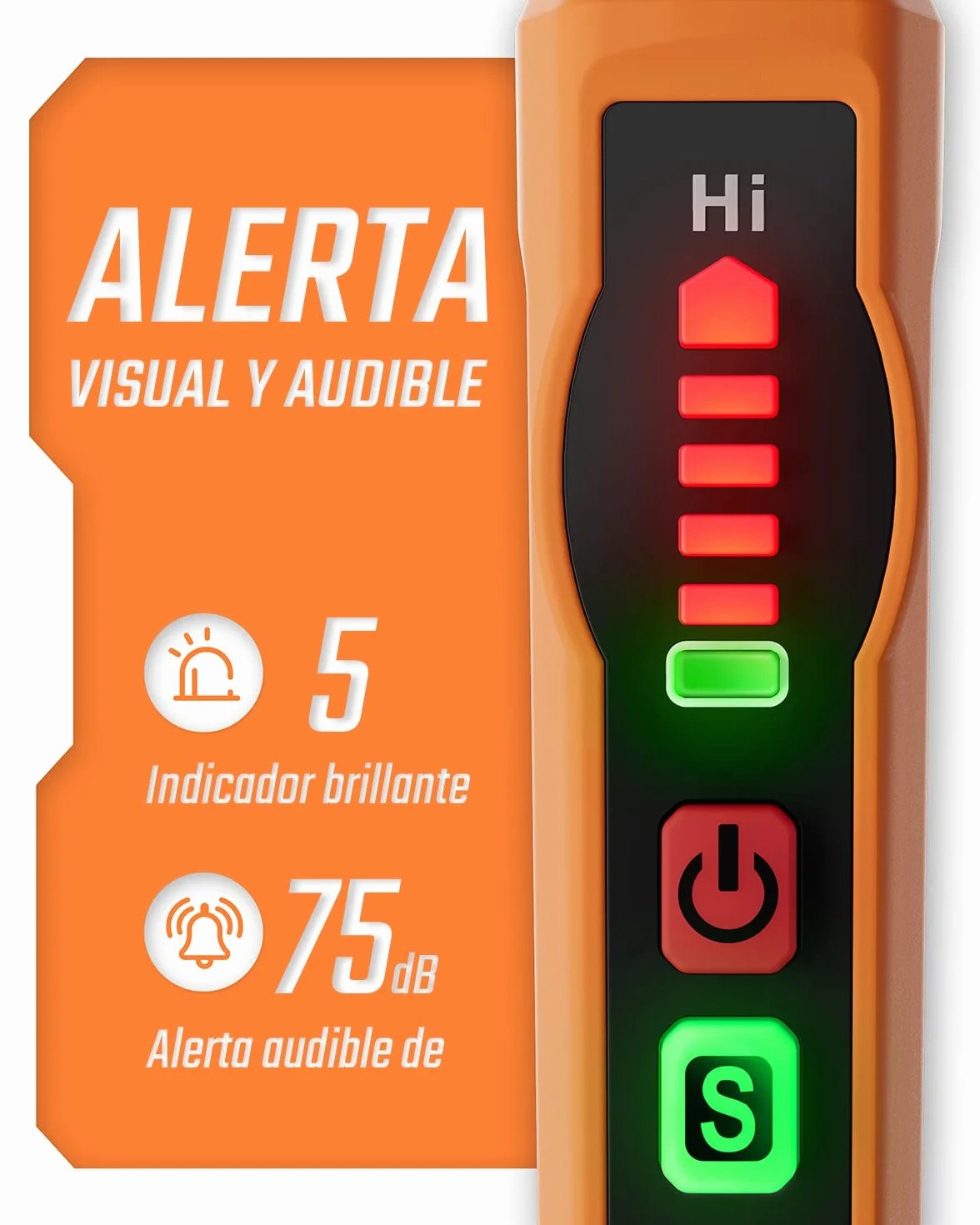 Detector de Gas Natural TopTes PT177 con Alarma Audible y Visual, para Detectar Metano y Propano en Casa o Autocaravana (Incluye 2 Baterías) - Naranja