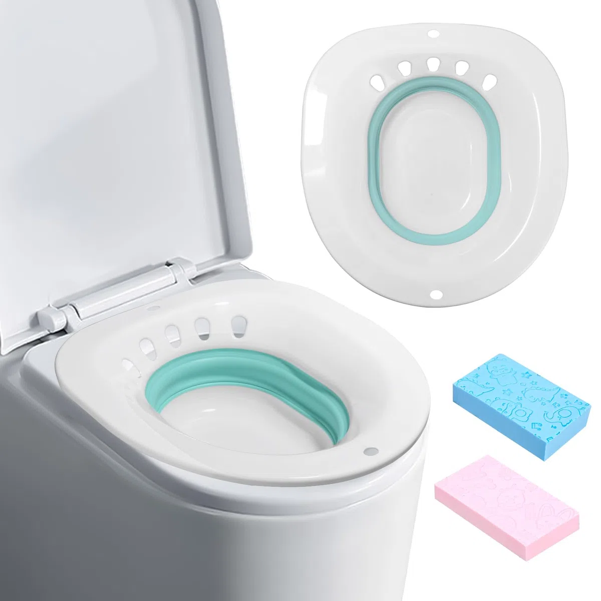 Bidet Portatil Para WC, Baño de asiento para inodoro, Bidet Portatil Para Hemorroides con 2 esponjas, Uso bidé para inodor para Cuidado Postparto, Tratamiento Del Perineo – Evitar sentadillas