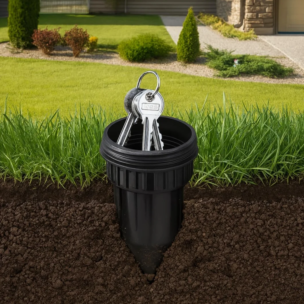 Pack 4 Caja fuerte pequeña aspersor, Escondedor llaves jardín césped, caja seguridad oculta con compartimento secreto, caja escondite ideal para llaves y objetos de valor, escondite dinero