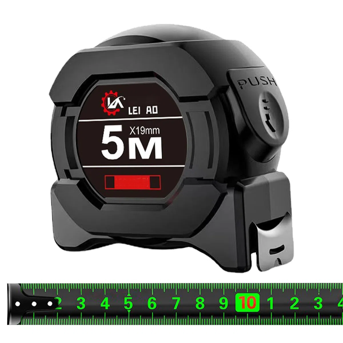 Negro Cinta Métrica 5M Fluorescente de Precisión, Automática Con Autobloqueo, Profesional