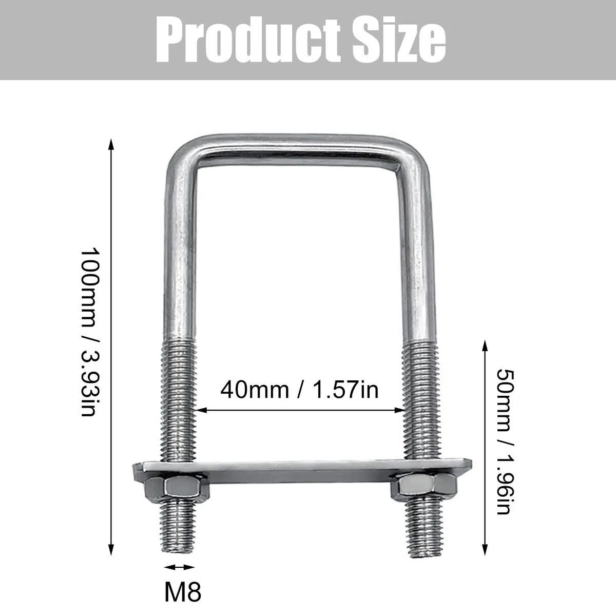 Pernos en U M8, 6 Piezas Tornillos en U Acero Inoxidable, Perno en Forma de U, Abrazadera Cuadrada Per nos con Tuercas Placa de Marco, M8 U-Pernos para Aplicaciones Industriales (40 X 100 mm)