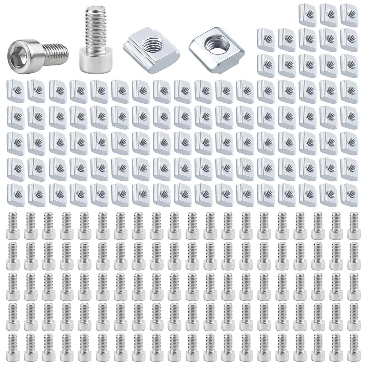 Zimoer 200 Piezas Tuercas Deslizantes y Tornillos, M5 Tuercas de T-Ranura, T Tuerca de Acero Carbono, Tuerca de Martillo Ranura en T para Ranura de Extrusión Perfil Aluminio Estándar de Serie 2020