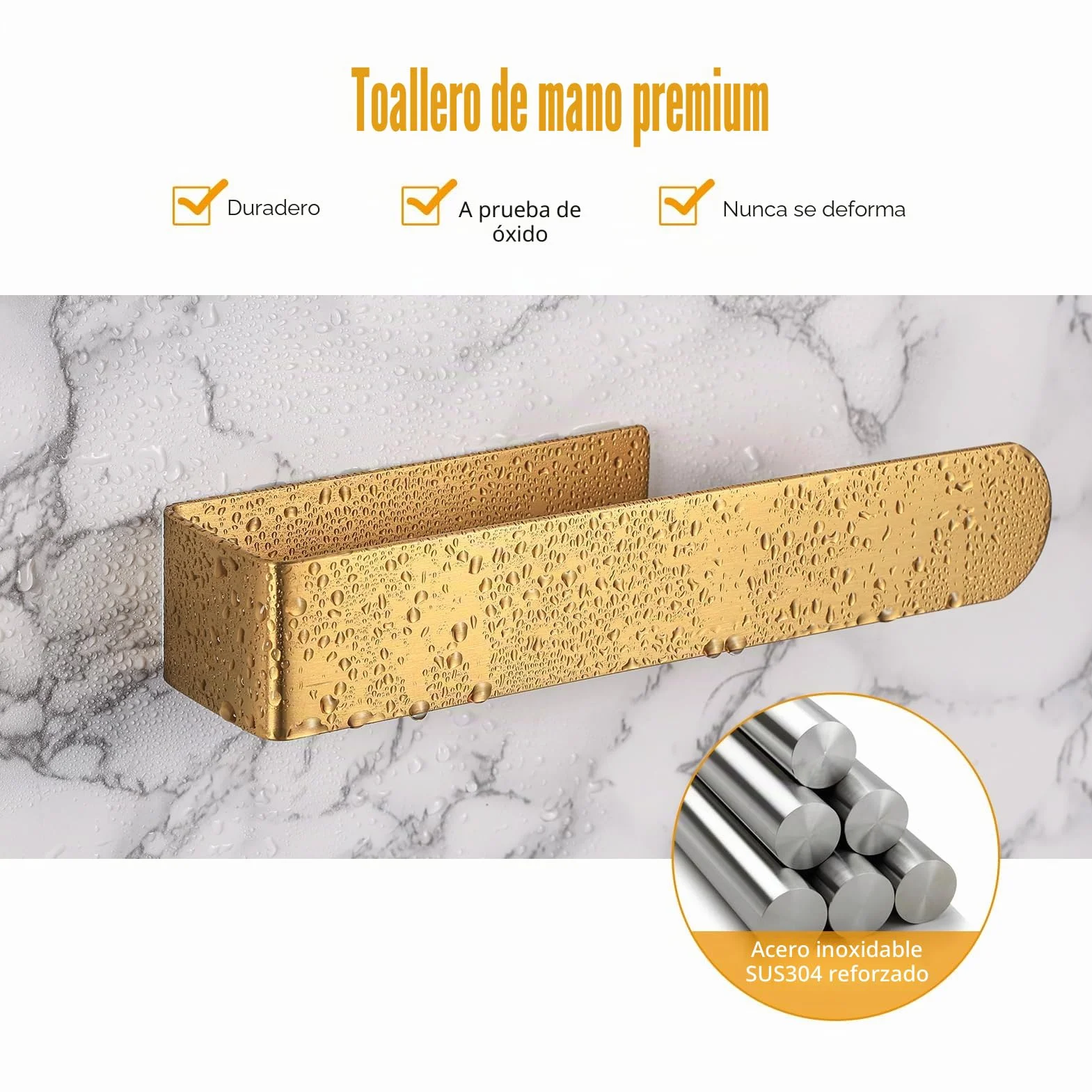 YUET Toallero Adhesivo Barra Anilla Acero Inoxidable SUS304 para Baño Cocina, Dorado