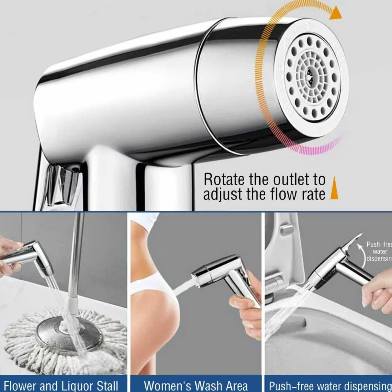 Bidé de mano pulverizador de baño con manguera de resorte soporte de pared, Closestool, cacerola de cuclillas, flor de agua, pañal de paño de limpieza para baño