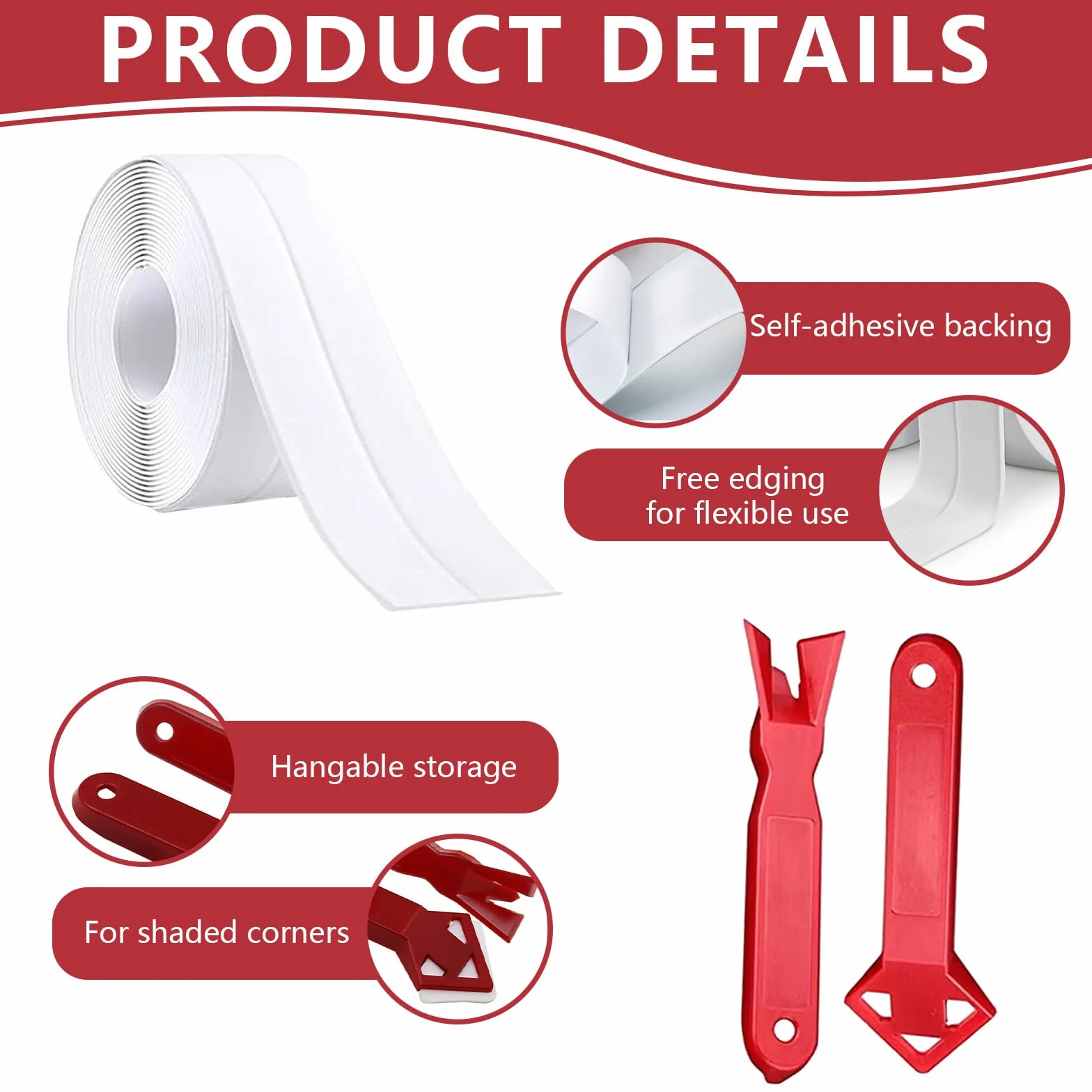 3 Rollos Cinta Selladora Impermeable, Cinta Baño Selladora, Cinta de Sellado Autoadhesiva, Antimoho Cinta Selladora Baño para Cocina, Lavabo, Baño, Aseo, Esquinas de Pared