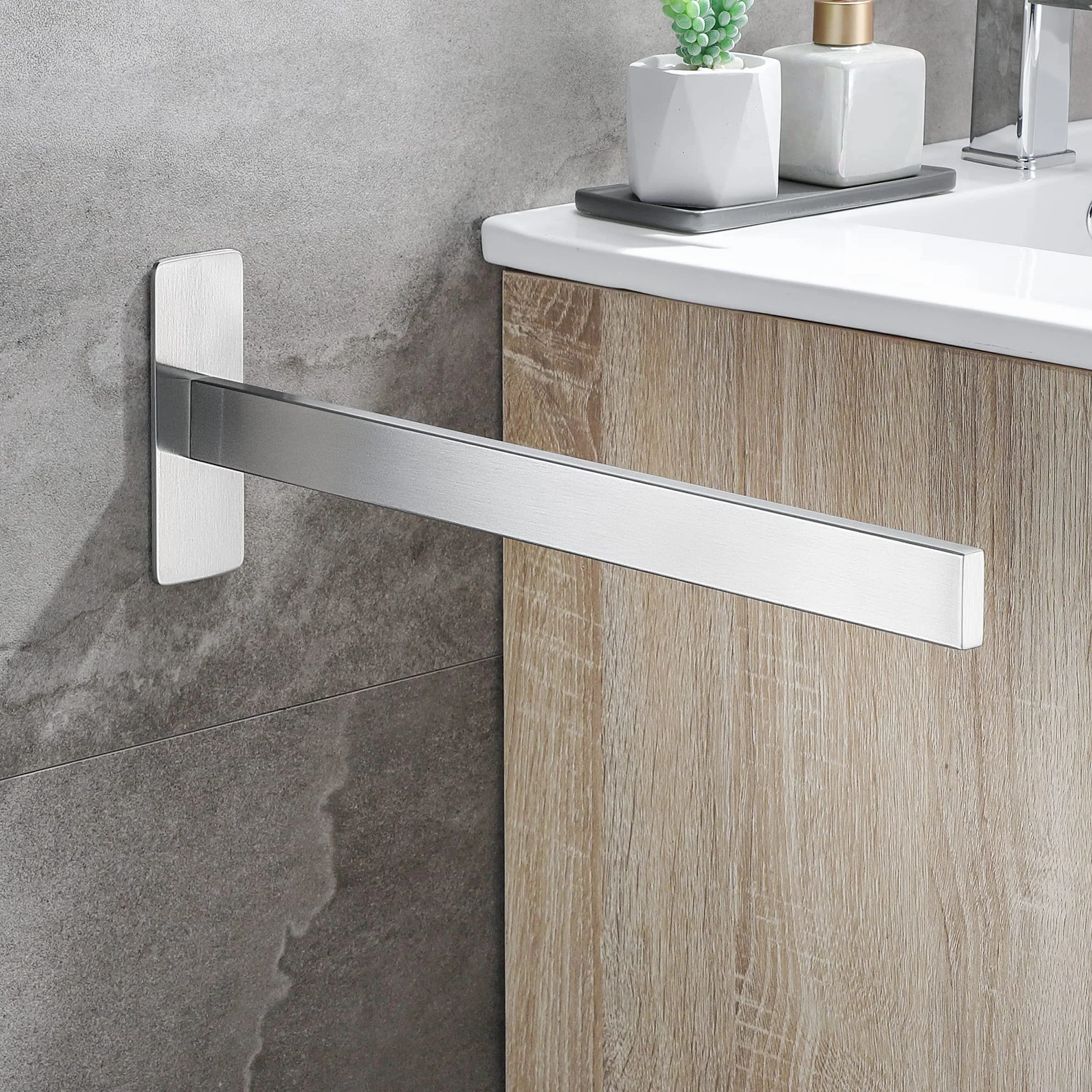 Toallero de Baño Sin Taladro Acero Inoxidable 39CM Adhesivo Pared Cuadrado Cepillado