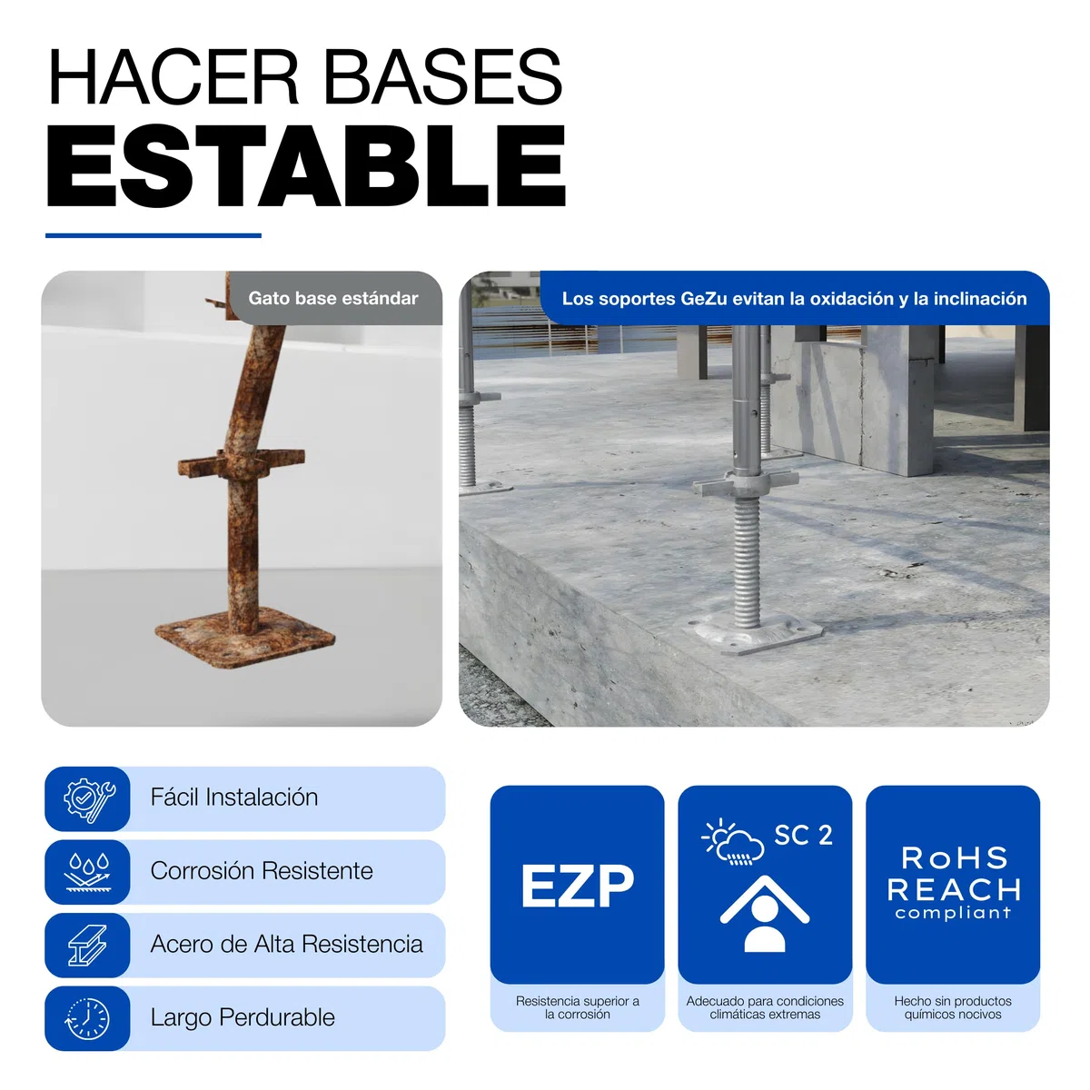 GeZu Impex Gato de Base para Andamios 300 x 38 mm Electrochapado Ajustable en Altura Gato de Nivelación con Tornillo para Base de Andamio