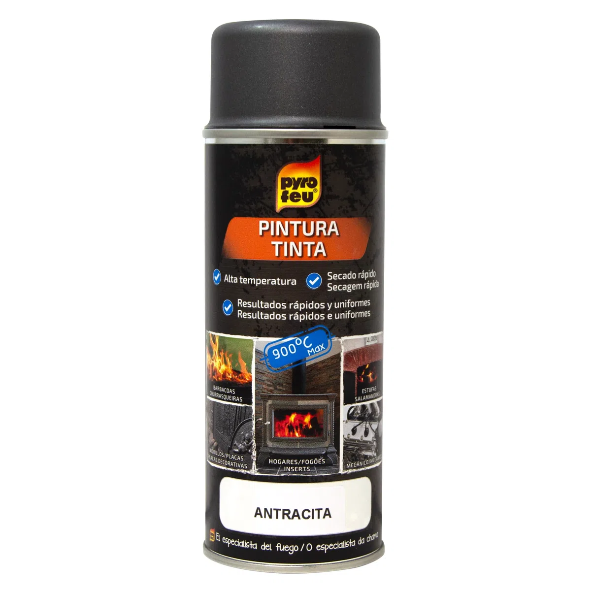 PYRO FEU 24952-6 Pintura Térmica 900°C Antracita Aerosol, 400 ml (Paquete de 1), 400, El embalaje puede variar