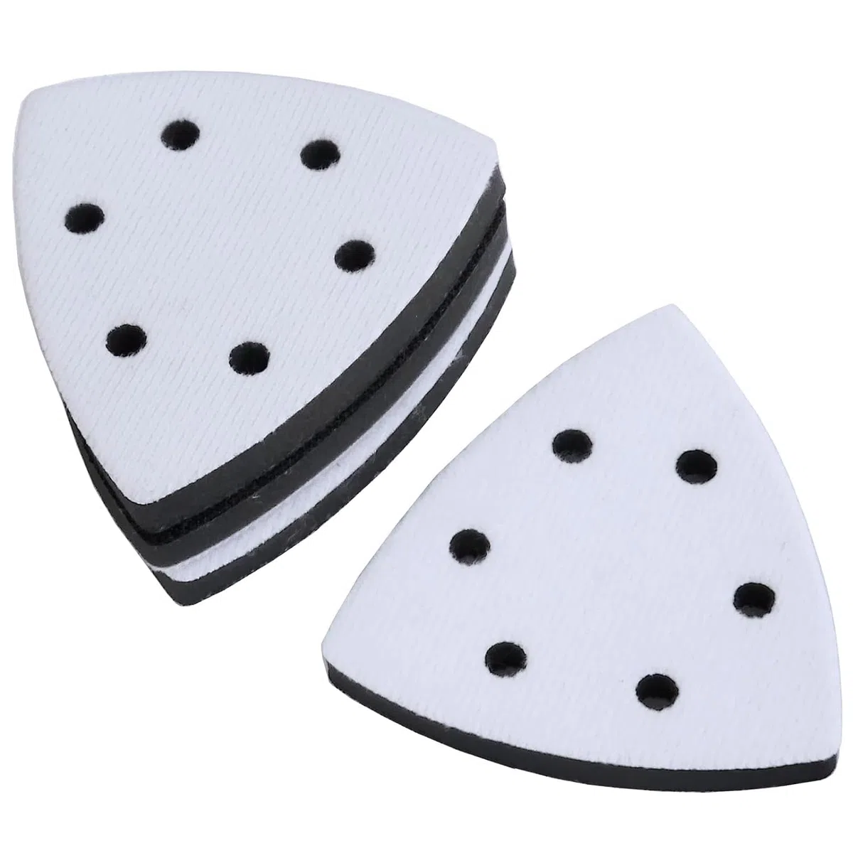 Young Wolf 4 almohadillas de 93 mm con 6 agujeros de gancho de interfaz suave triangular, almohadilla de esponja de lijado para máquinas de lijado, reducción de ruido resistente a los impactos