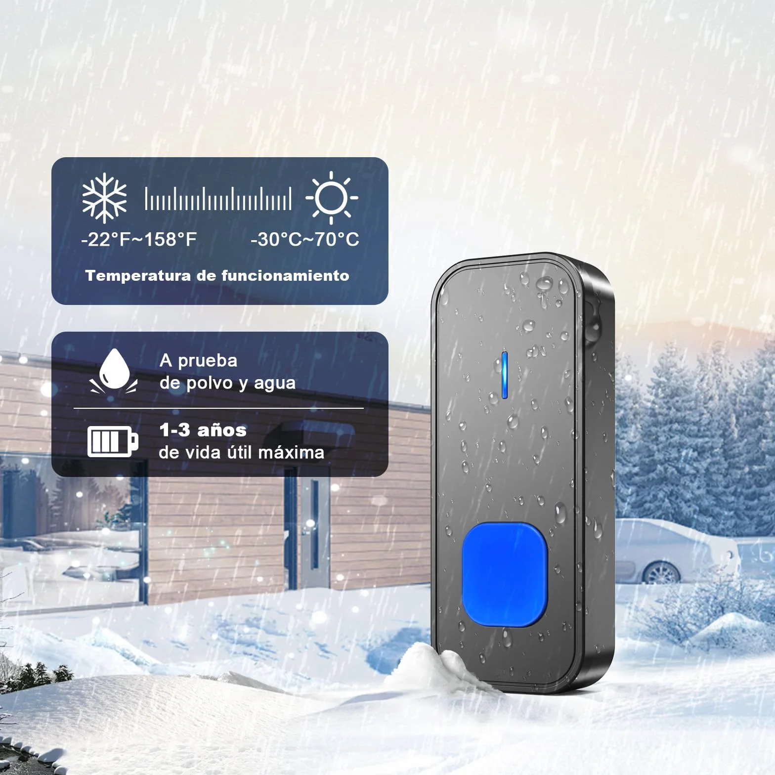 SURFOU Timbre Inalámbrico Exterior Impermeable 400M Alcance 55 Melodías 5 Niveles Volumen LED Negro