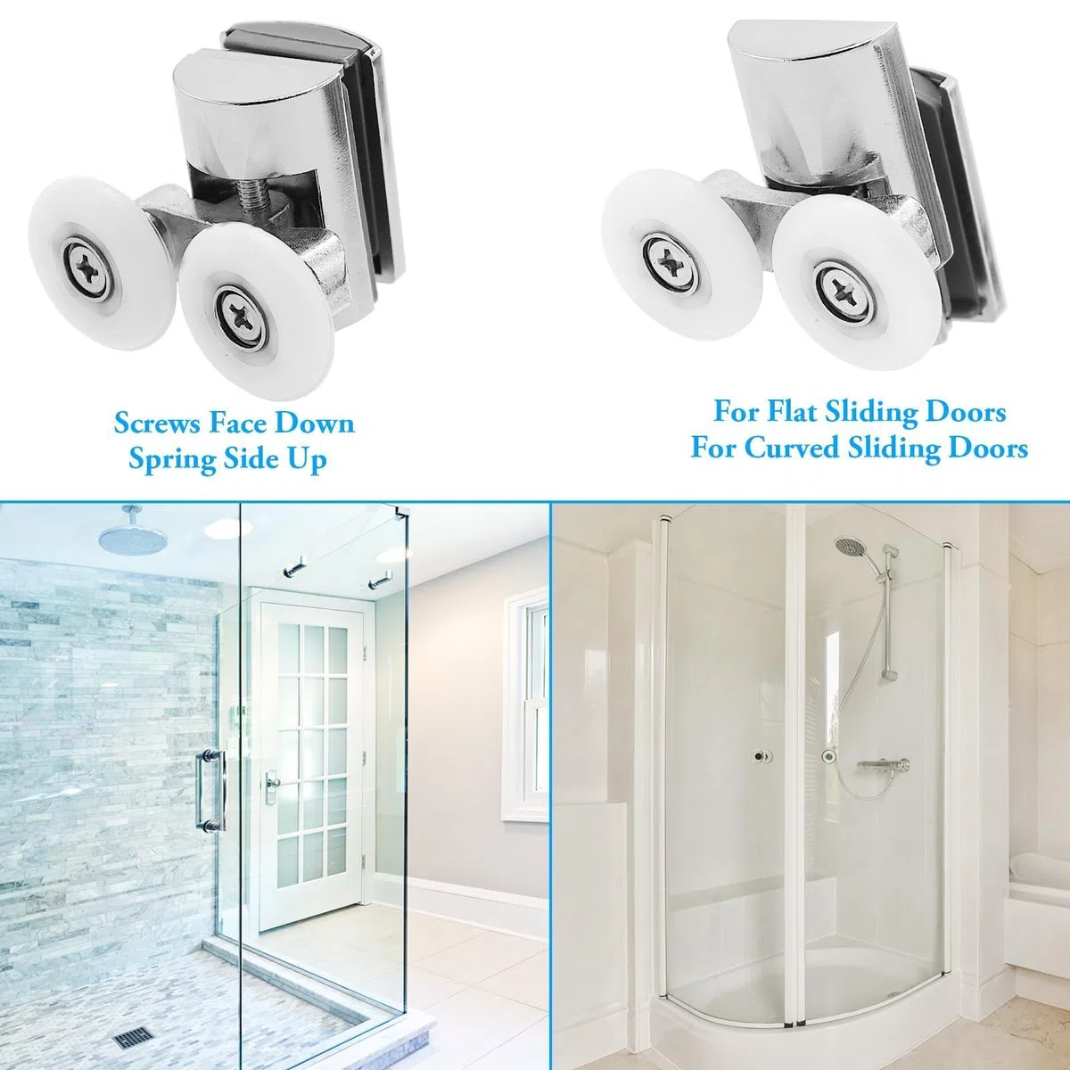 4 ruedas dobles para puerta de ducha, rodillos de puerta de ducha, ruedas de cabina de aleación de zinc, repuesto para cabinas curvas, puertas curvas (2 arriba, 2 abajo)