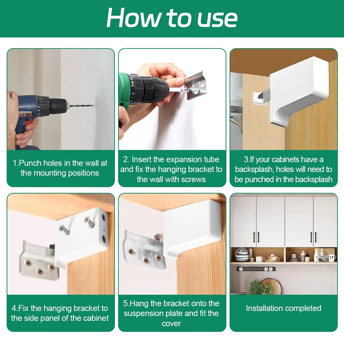 6 Piezas Juego de Soportes para Armarios Colgantes Gancho Ajustable para Armarios Soporte de Pared Tornillo de Expansión Kit Completo Cantidad Abundante Apto para Cocina Baño y Sala de Estar