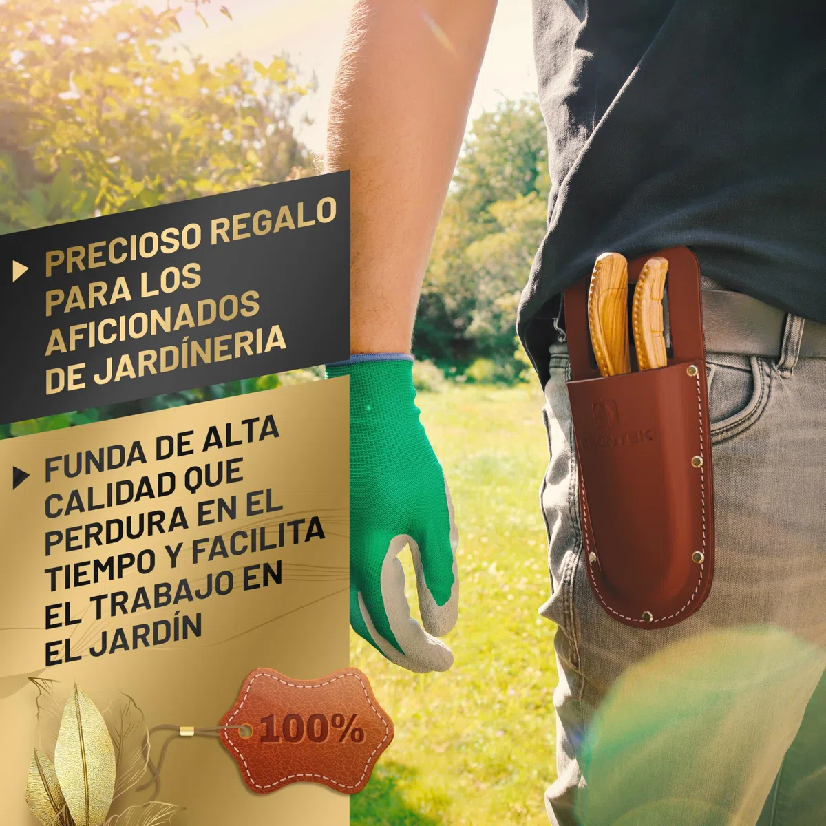 GRÜNTEK Funda de Tijeras de Podar en Cuero en Marrón Oscuro. Funda con trabilla para Cinturón. Idea de Regalo Elegante y Práctica.