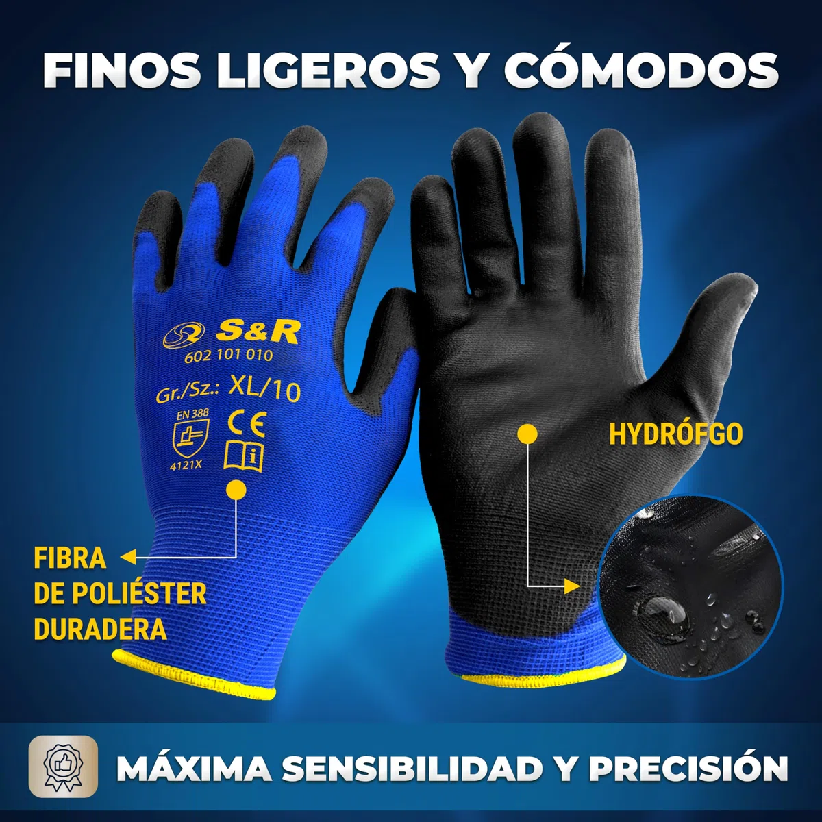 S&R Guantes de Trabajo Hombre Ligeros - Talla XL/10-12 Pares.