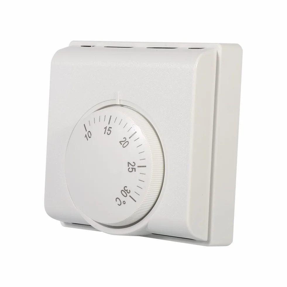Termostato de Ambiente Controlador de Temperatura mecánico de Ambiente Interruptor de termostato con 2 Tornillos para Aire Acondicionado Central Nuevo 220 V Blanco (0.276 * 0.276