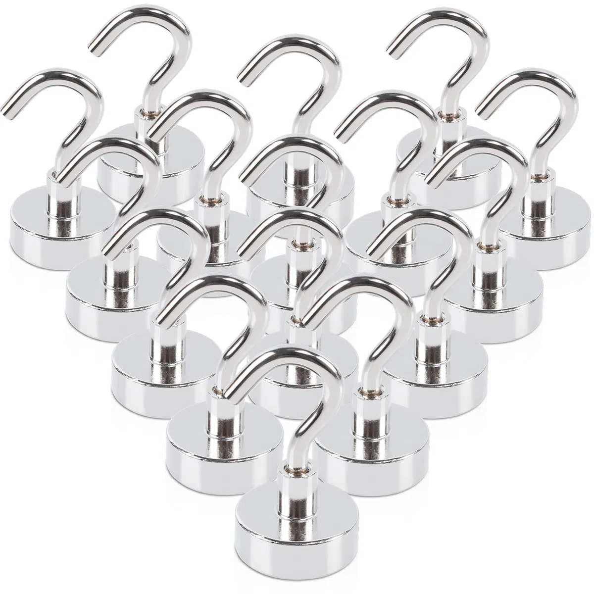 FPMYB 16 Piezas Ganchos magnéticos, Imanes Neodimio Ultra fuertes 15KG Diámetro 20mm Ganchos Iman Neodimio imanes potentes para Refrigerador de Cocina, Techo, Parrilla (Plata)