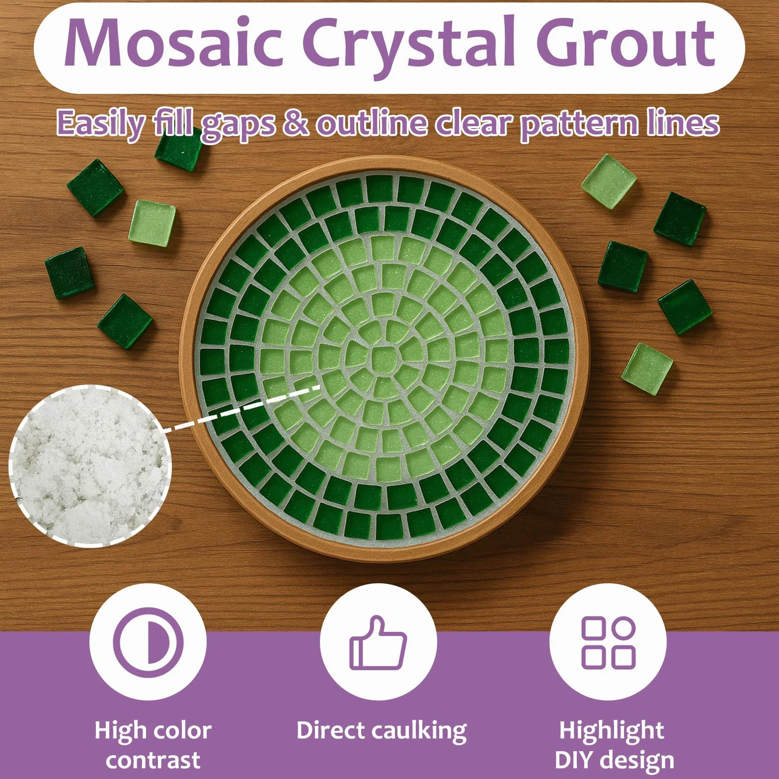 1DFAUL 200 g lechada de cristal para mosaicos, ideal para manualidades, herramientas para mosaicos, alto contraste de color, calafateo directo, ideal para mosaicos y proyectos de manualidades (blanco)