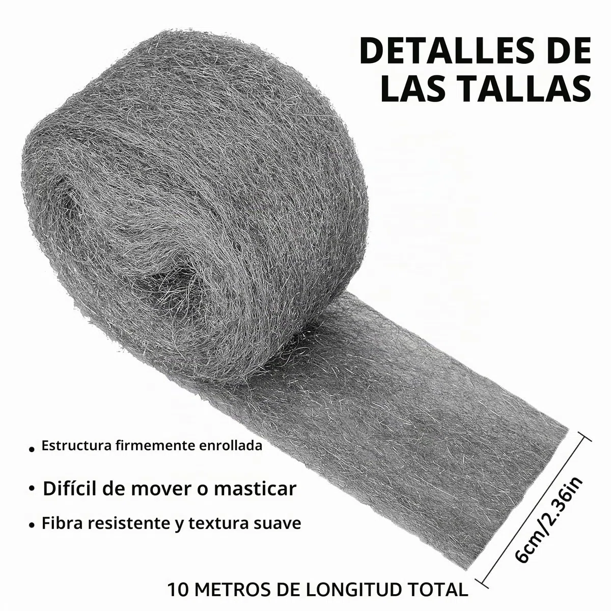 10 m de lana de acero contra ratones y ratas – fino 0000 contra roedores para agujeros, grietas en la pared, rejilla de ventilación en casa y garaje – con guantes