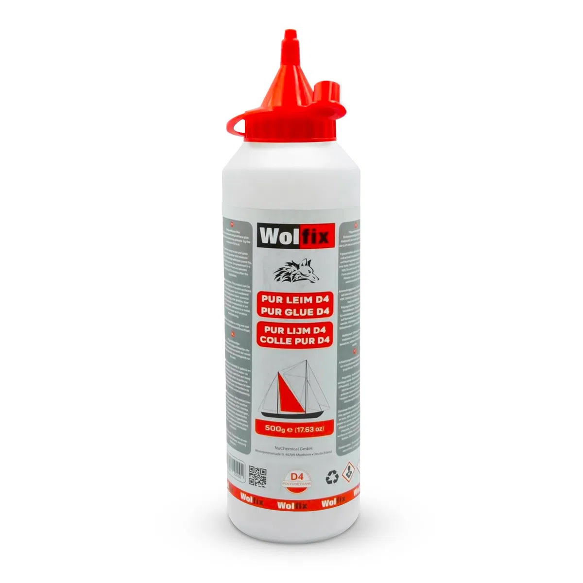 Wolfix Cola para Madera Impermeable D4 500g - Pegamento Extra Fuerte para Madera, Metal y PUR - Pegamento para PVC, Pegamento de Montaje, Pegamento para Manualidades y Pegamento Líquido