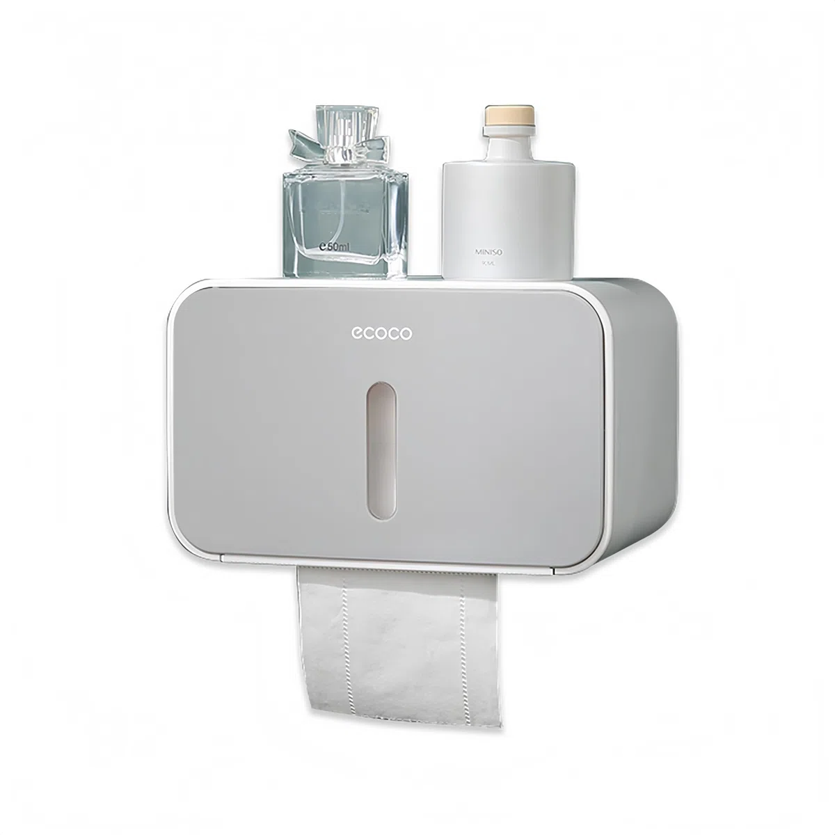 Soporte de Papel higiénico para Pared, con Estante de Almacenamiento, Autoadhesivo sin taladrar: instalaciones de baño con Impermeable y Protector de Polvo (Gris)