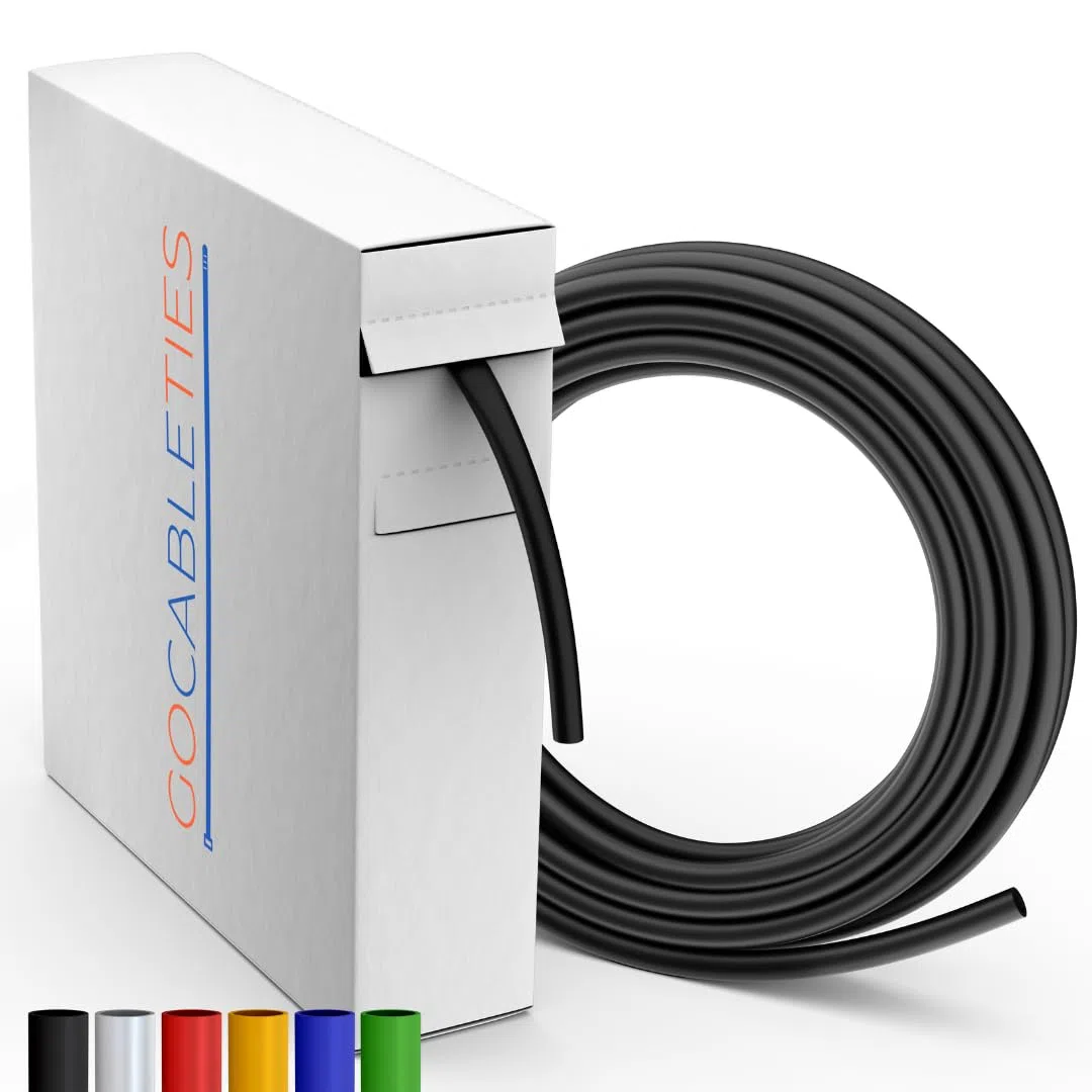 Gocableties - Tubo termorretráctil negro de - 3,2 mm x 11 m - Relación de contracción 2:1 - Tubos termorretráctiles impermeables para aislamiento de cables, marcado, agrupación de cables