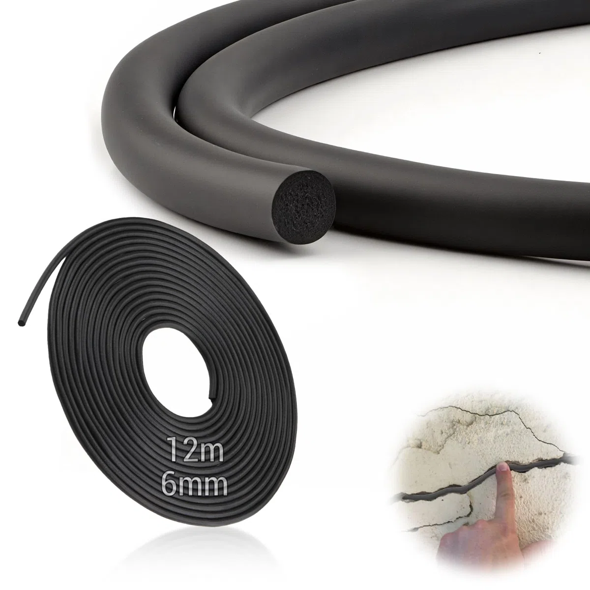 Tira de Sellado de Goma de Espuma 12 m Goma Espuma Ø 6 mm Cordón de Sellado de Juntas EPDM Perfil de Relleno de Juntas Negra Junta de Goma Esponjosa para Puertas Ventanas Paredes y Techos