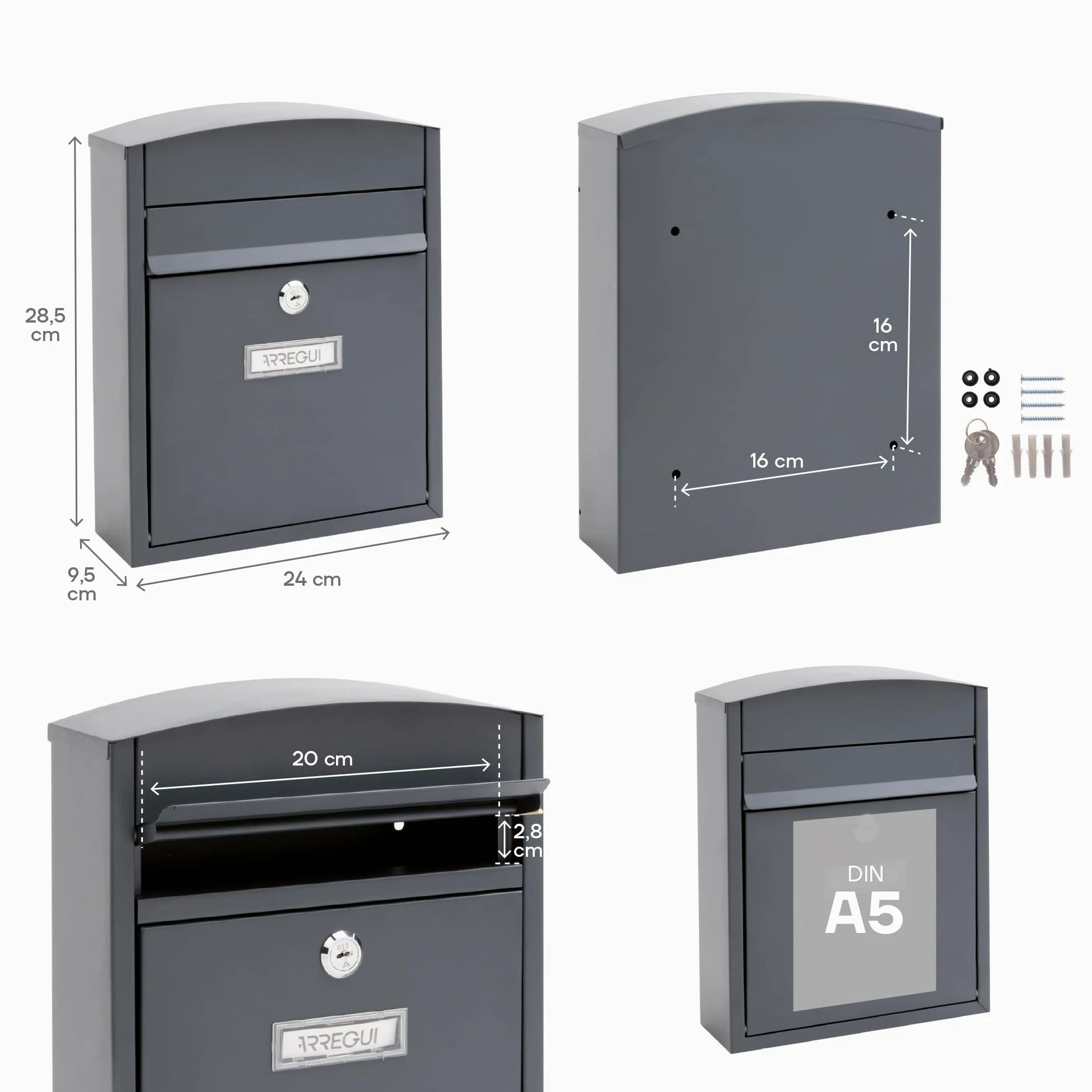 ARREGUI Compact E5735 Buzón Exterior de Acero Tamaño S (Correo DIN A5) | Buzón de Pared Pequeño | Buzón de Correo Individual | Antilluvia | Fácil de Instalar | Antracita