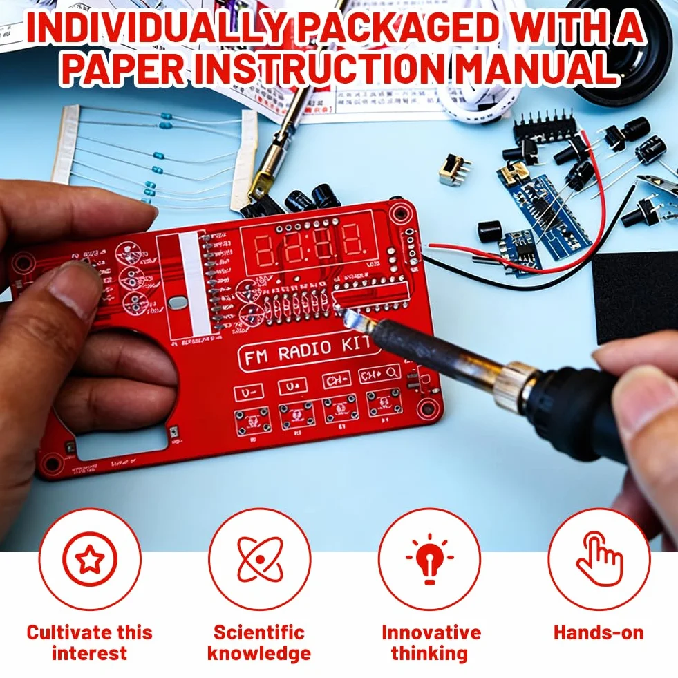 Kit de ejercicios de soldadura electrónica con radio digital y pantalla, kit de construcción electrónica DIY con módulo de carga para principiantes, estudiantes y formación STEM - Práctico juego de