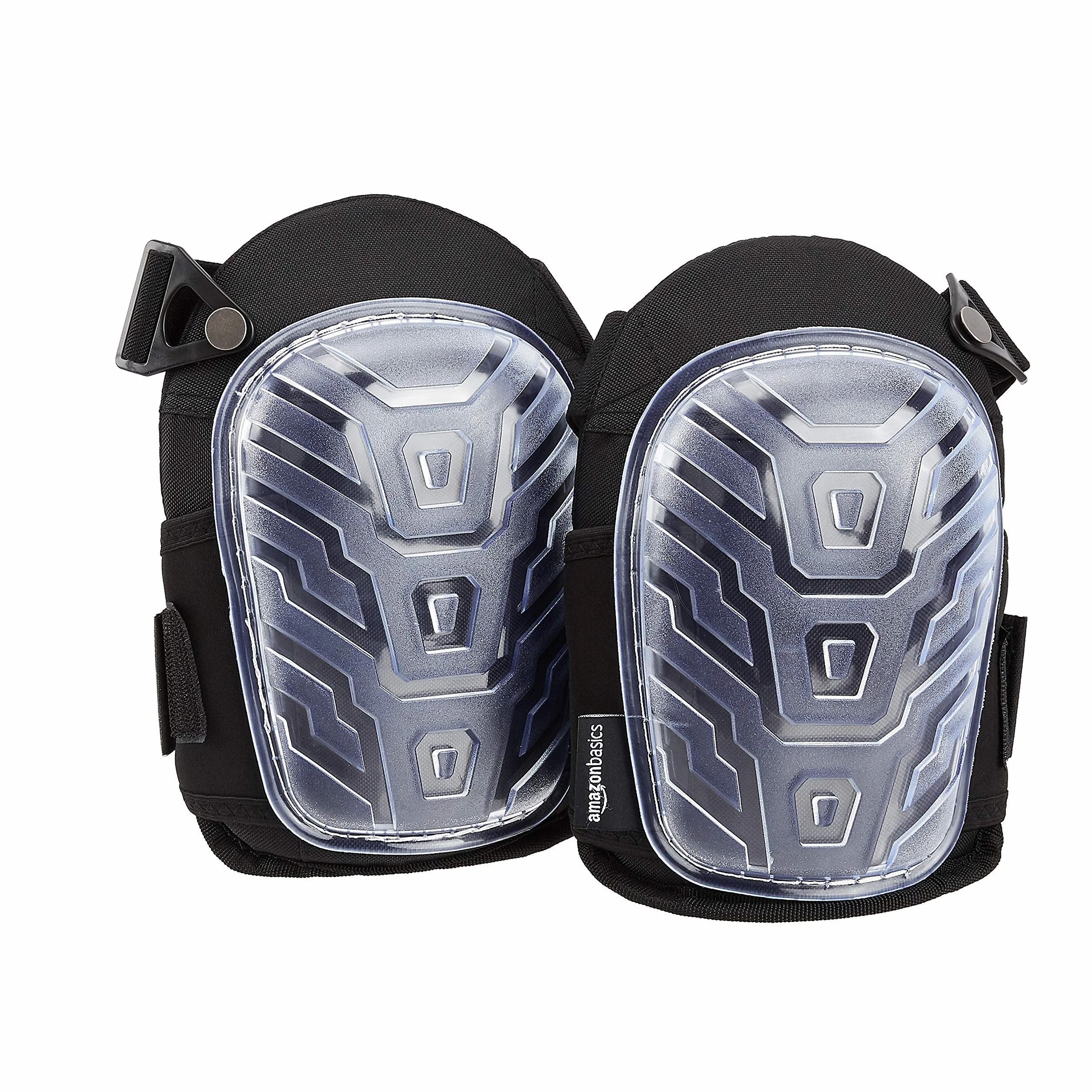 Amazon Basics Rodilleras profesionales, relleno de espuma resistente, cómoda almohadilla de gel, con clips fácilmente ajustables, transparente, 1 par (0.2)