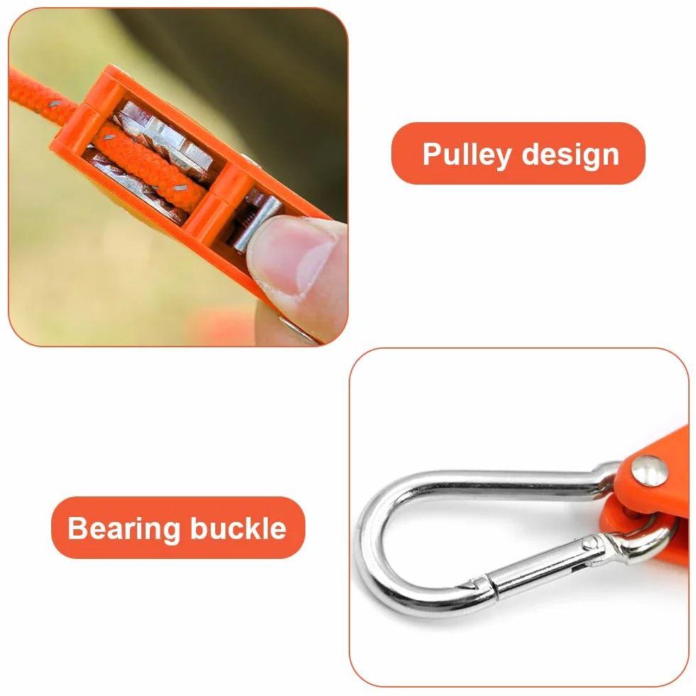4 Piezas Trinquete para Cuerda Ajustable de 4 m con Gancho, Rope Ratchet 4 mm, Suspensión para Lámpara de Planta, Tienda, Senderismo