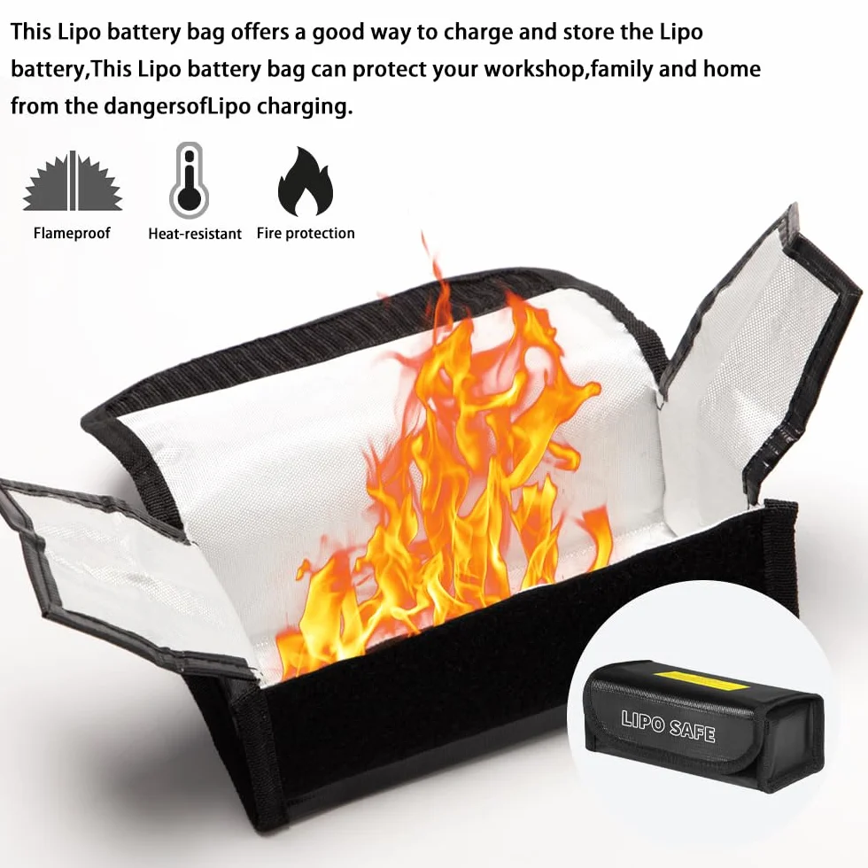 Bolsa Ignifuga Bateria Lipo, 2 Piezas Ignífuga Antideflagrante Lipo Bolsa de Seguridad para Batería, Pequeño Safe Lipo Battery Bag Ignífuga Antideflagrante Lipo Bag (Negro)