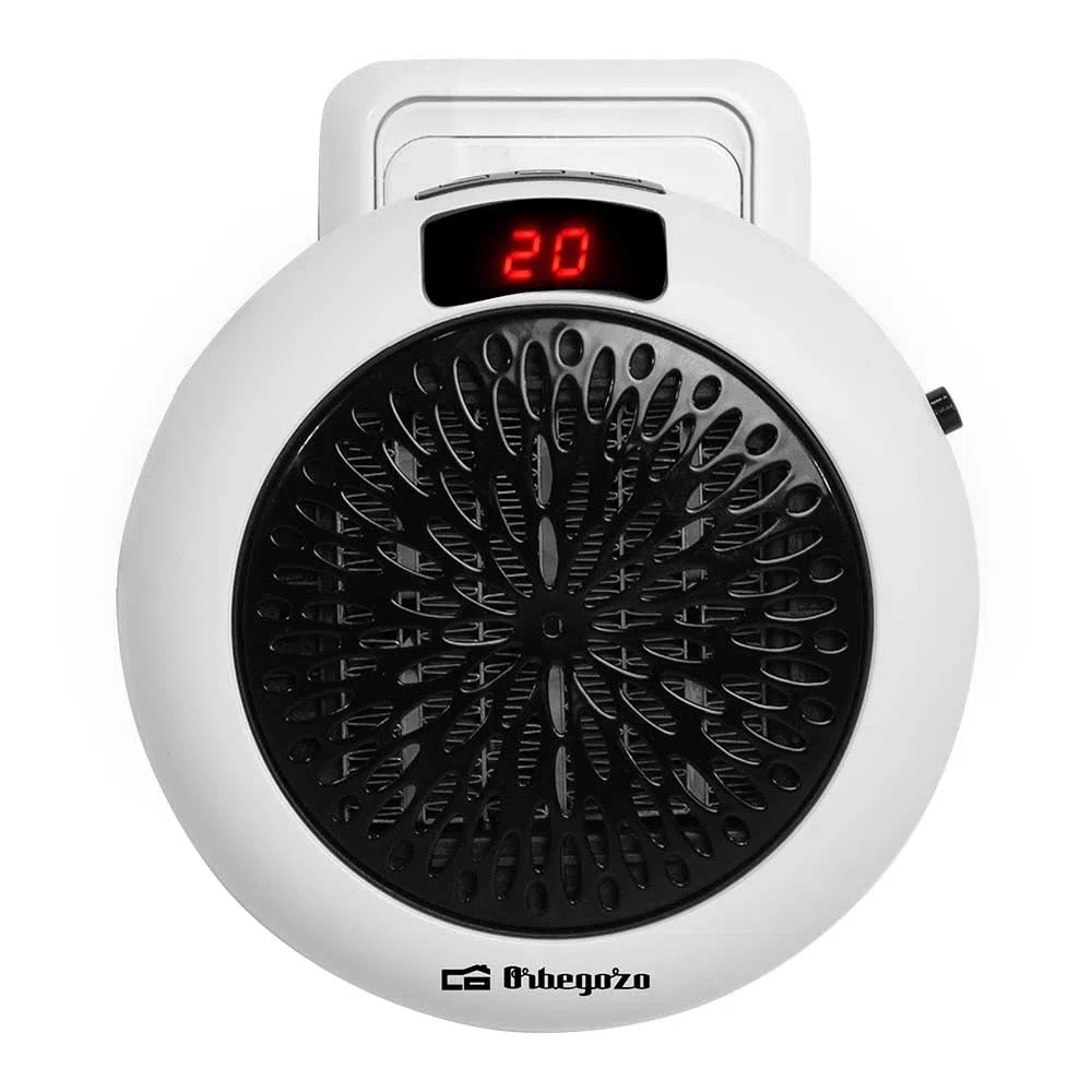 Orbegozo CR 4000 – Mini calefactor cerámico de enchufe, 2 velocidades, temporizador, display LED, termostato ajustable, sin cables, 600 W
