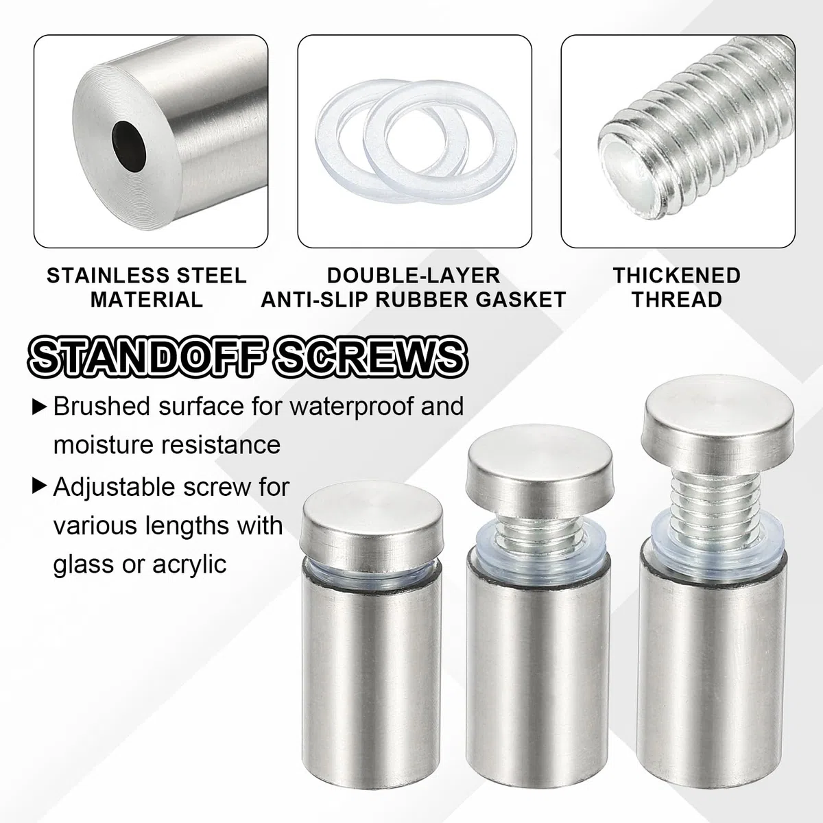 PATIKIL Tornillos De Separación 1/2x0.79", Paquete De 16 Montajes De Pared De Acero Inoxidable, Hardware Para Montar Letreros, Clavos De Separación Para Colgar Letreros, Plateado