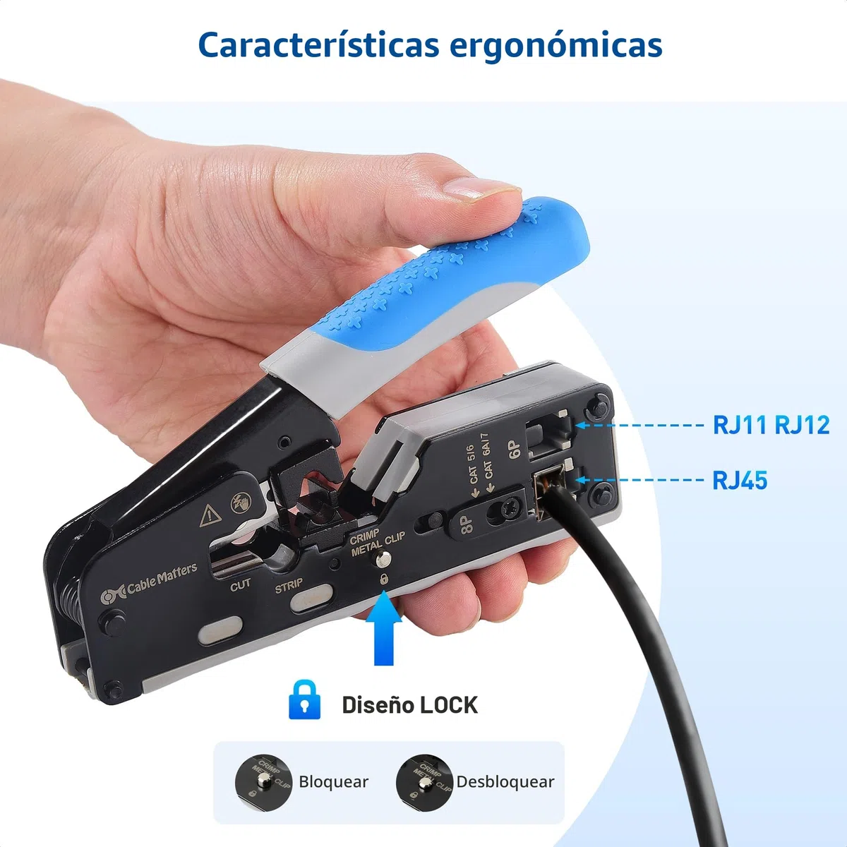 Cable Matters Herramienta de crimpado Ethernet modular todo en uno Cat 8 (herramienta de crimpado Cat5, Cat6, Cat7 y Cat8) para conectores Pass-Through apantallados.
