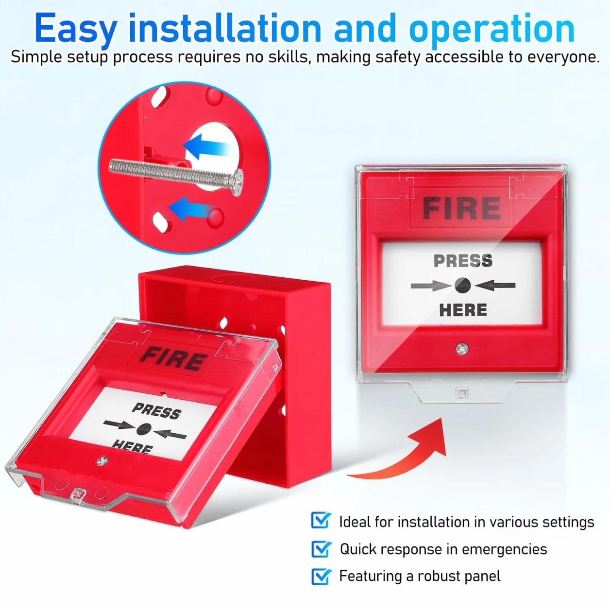 UKCOCO - Botón de alarma contra incendios de cristal con desbloqueo manual de emergencia, controlador eléctrico para hogar, oficina y públicos, diseñado para activación rápida