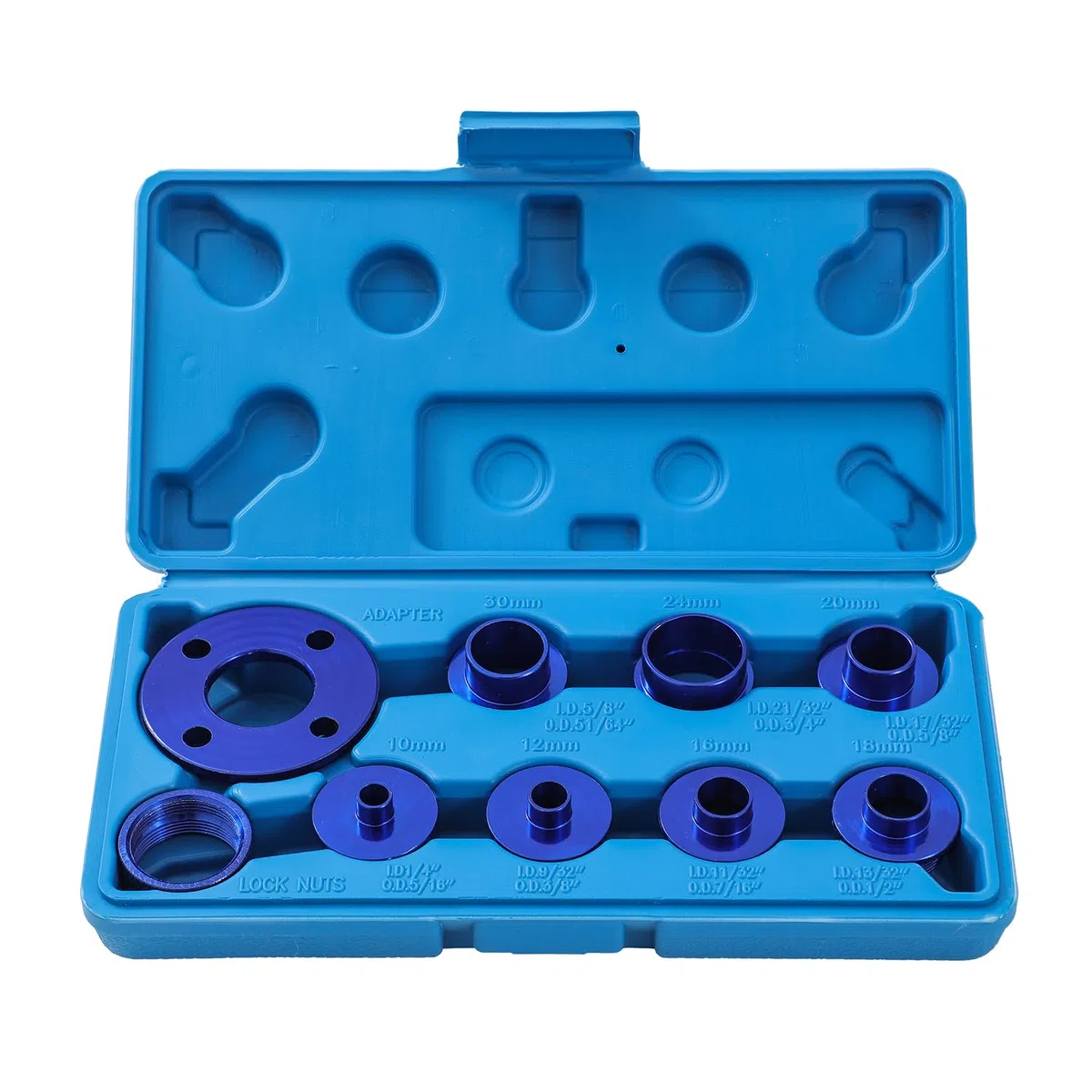 KATSU Juego de Bujes de Guía de Enrutador de Aleación de Aluminio 10 Piezas 10-30mm Métrico Plantilla de Enrutador de Alta Precisión Tuerca de Bloqueo y Kit de Adaptador 105438