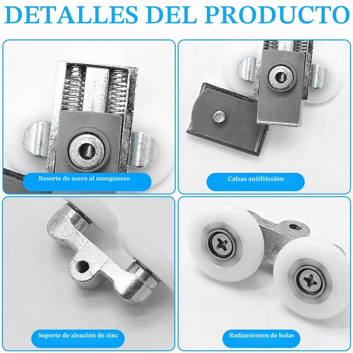 4 ruedas dobles para puerta de ducha, rodillos de puerta de ducha, ruedas de cabina de aleación de zinc, repuesto para cabinas curvas, puertas curvas (2 arriba, 2 abajo)