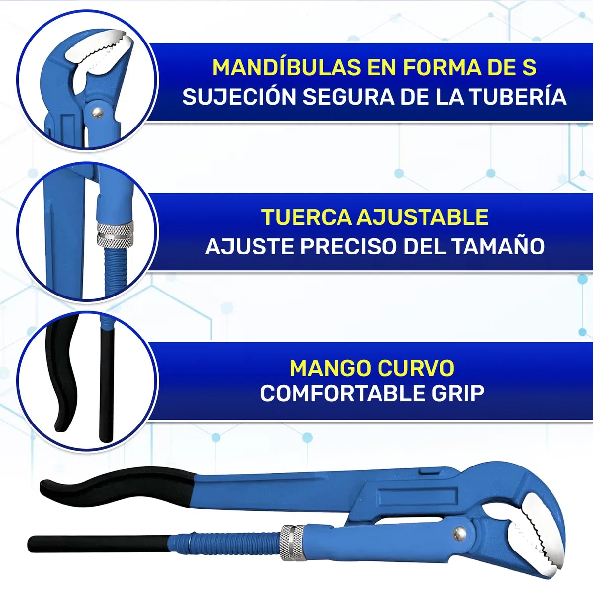 MONTERAL Llave para Tubos de 1" Tipo S 320 mm - Llave Pico Loro Fabricada en Acero Aleado al Cromo-Vanadio CrV - Cumple con Norma DIN 5234