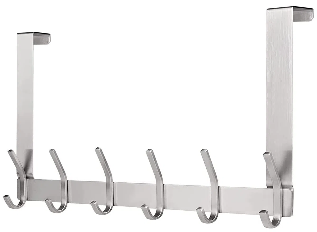 YUMORE Perchero para Puerta 45mm Colgador de Puerta con 12 Ganchos Acero Inoxidable Perchero Percha para Colgar Chaquetas Ropa Toallas Bolsos Almacenamiento para Baño Pasillo Dormitorio, Plateado